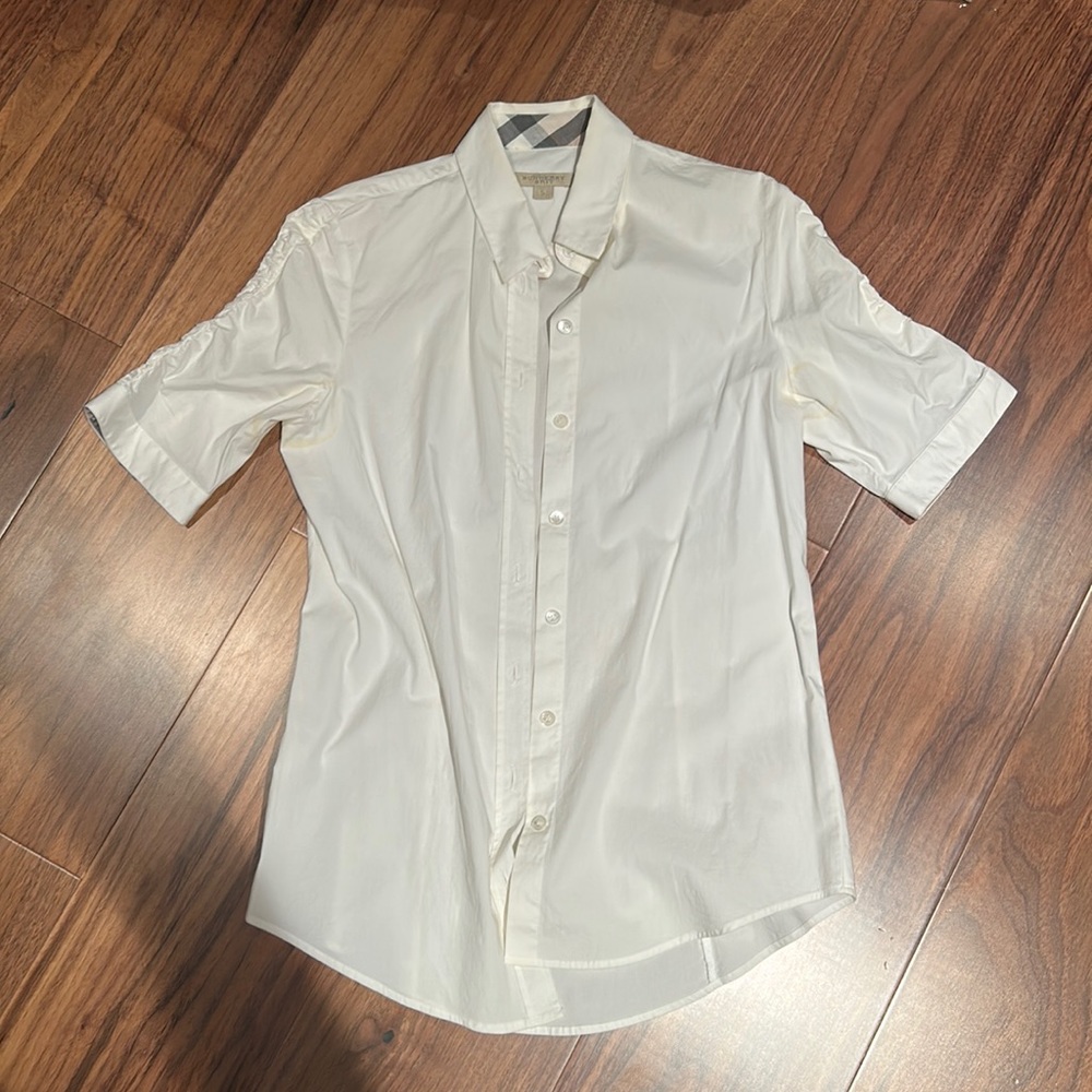 Burberry white 100% cotton short sleeve blouse size S